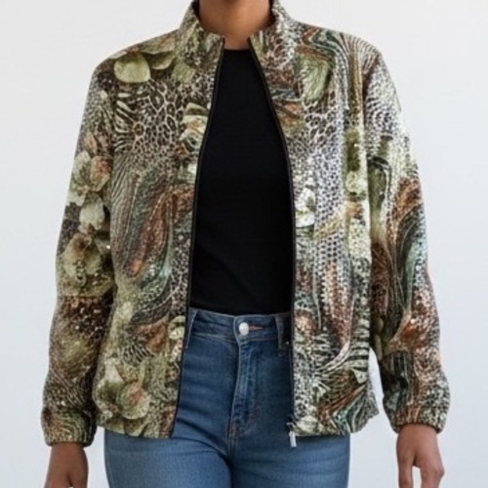Toni Morgan M jacket y2k Animal Floral Sequin mob wife electric grandpa glam
